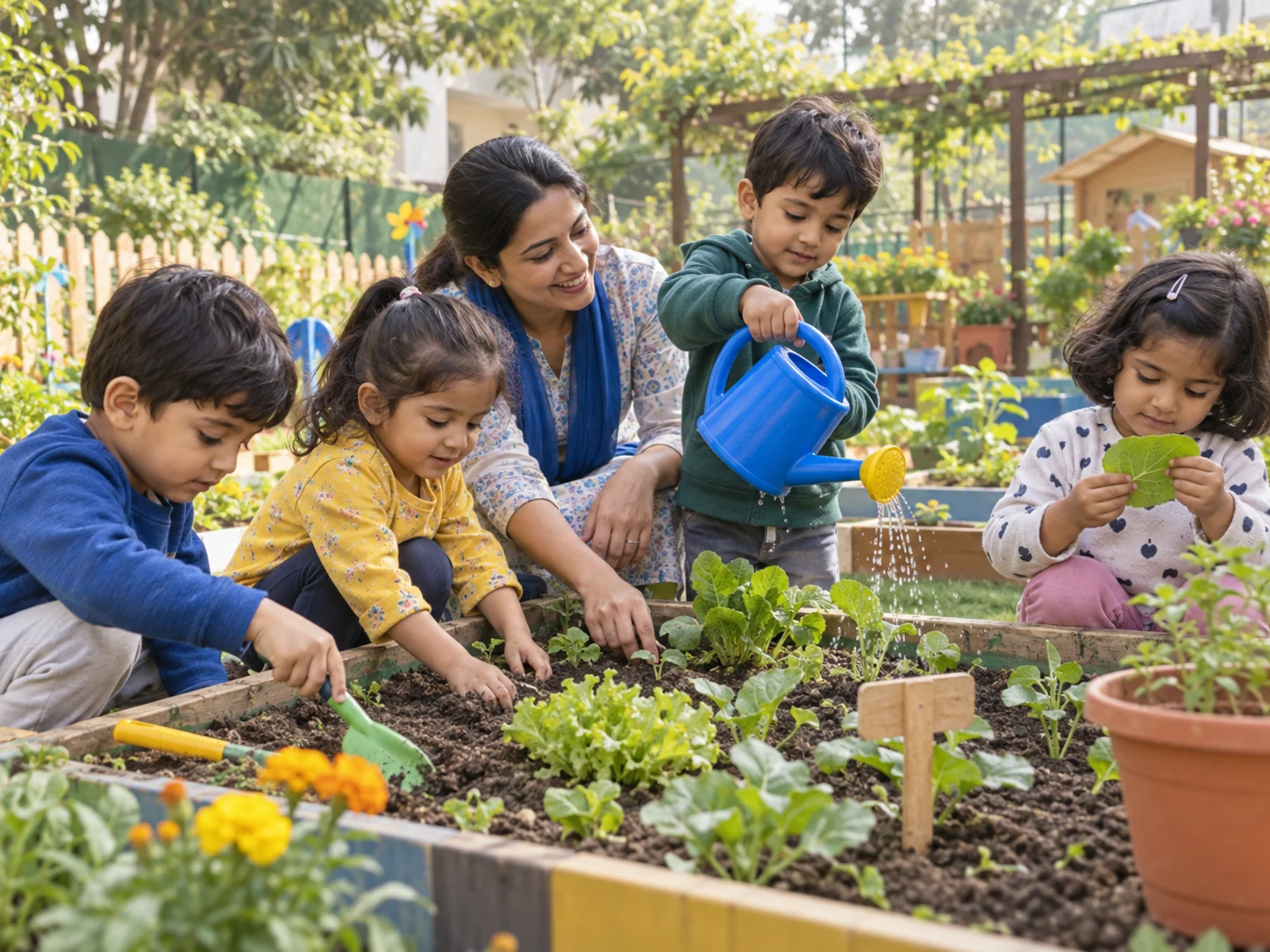 Anak-anak berkebun bersama pendidik